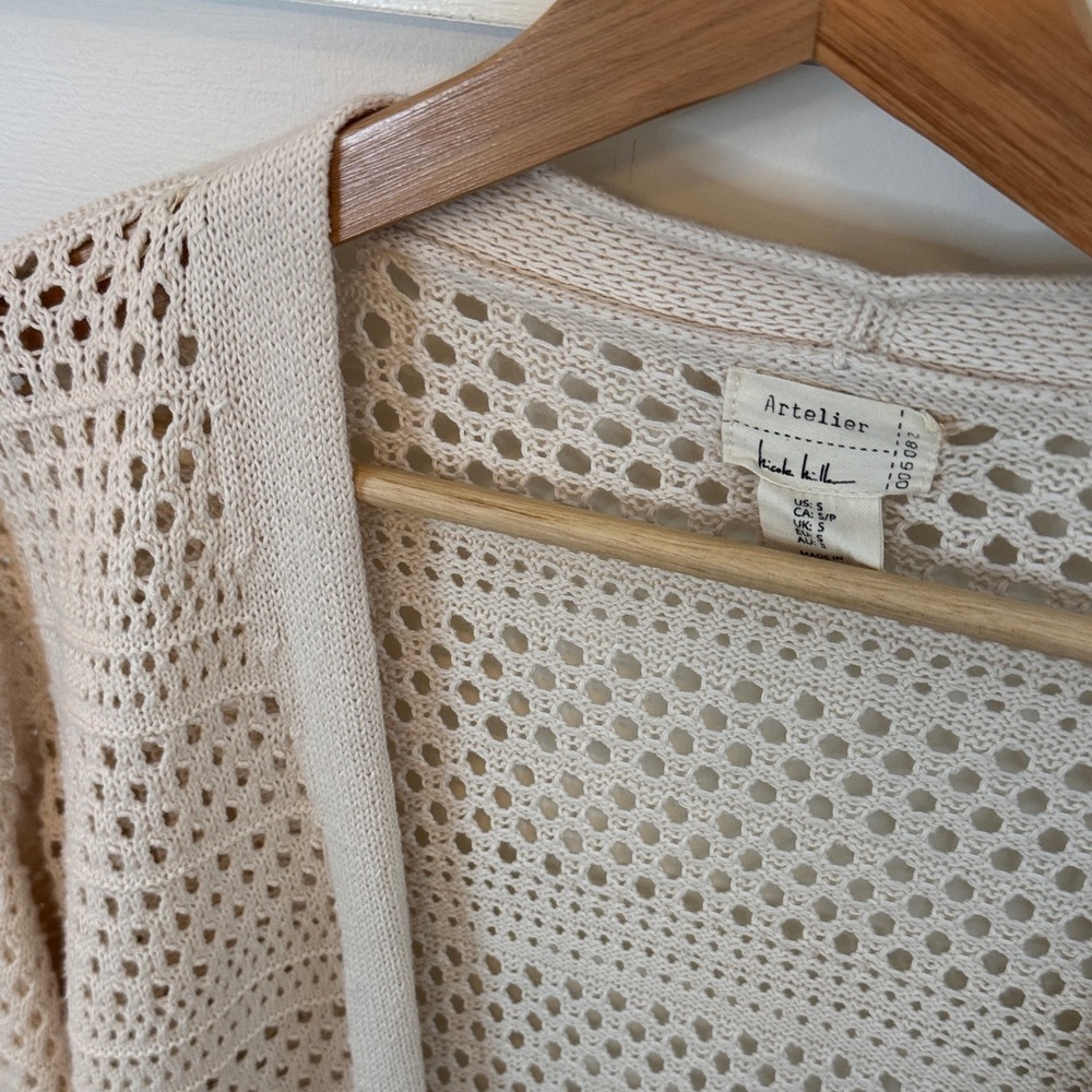Artelier Nicole Miller Women’s Crochet Cream Beige Cardigan Open-front Size S - Picture 3 of 4